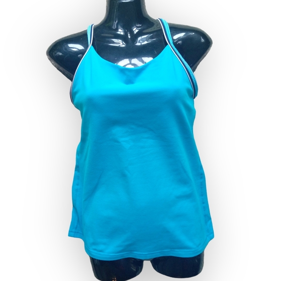 Lululemon women blue gingham tank top with light shelf bra size 8 - Picture 1 of 7